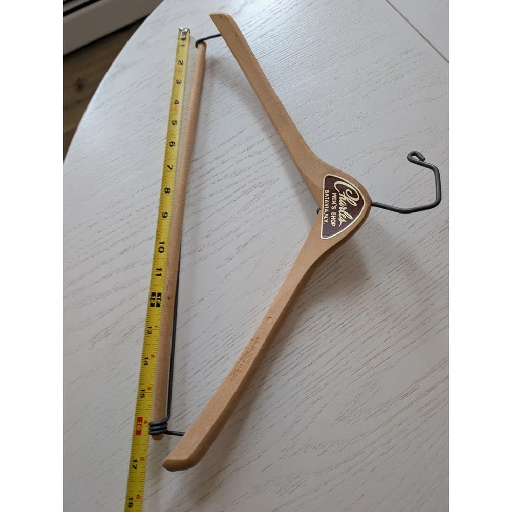 Vintage Advertising Wooden Wood Clothes Hanger, Charles Mens Shop, Batavia, NY